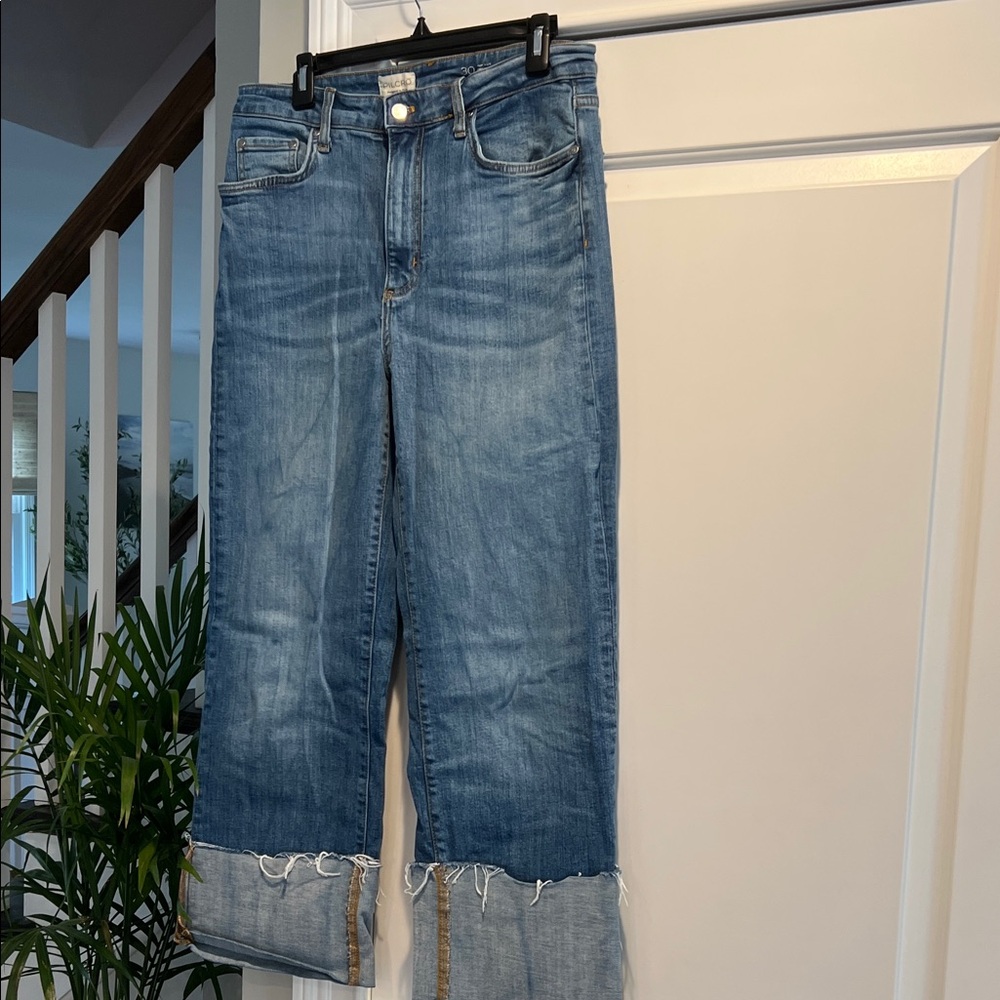 Pilcro Blue Cropped Cuffed Jeans with Frayed Hem
